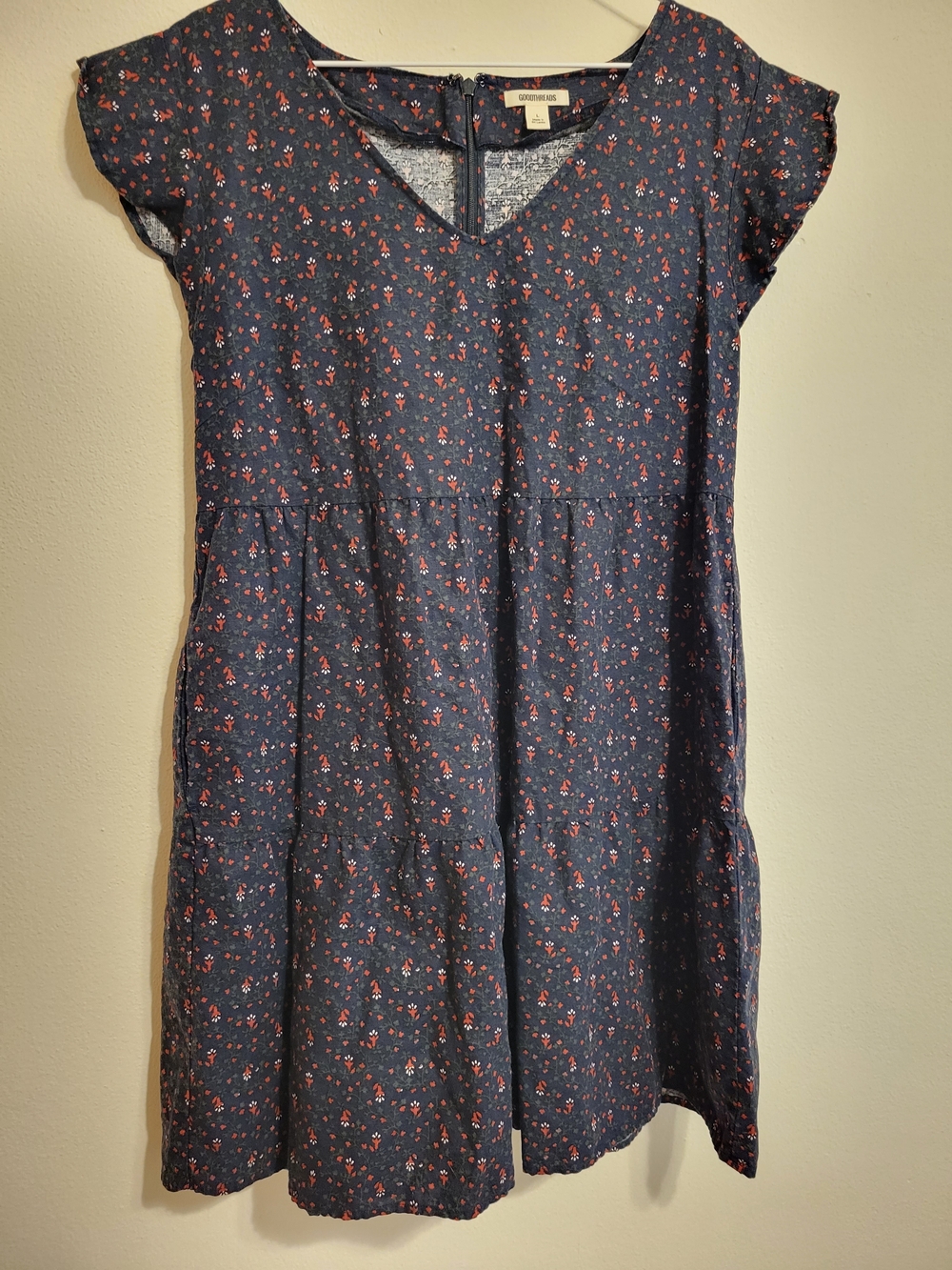 Goodthreads Navy Tiered Babydoll Dress With Ditzy Floral Print Size Large
